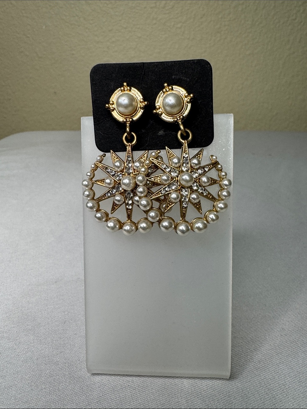 Gold and Pearl Starburst Drop Earrings